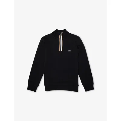 Hugo Boss Kids' Black Log-print Striped Cotton-jersey Sweatshirt 4 - 16