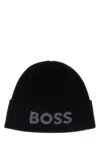 Hugo Boss Black Wool Blend Elios Beanie Hat In Black