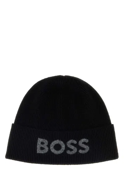 HUGO BOSS BLACK LOGO BEANIE HAT
