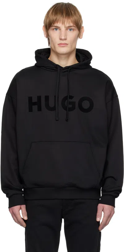 Hugo Boss Black Logo Bonded Hoodie In 001-black
