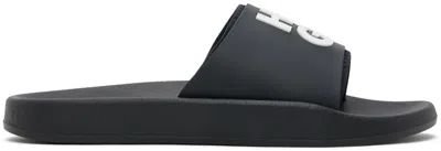 Hugo Boss Logo-embossed Pool Slides In 002-black