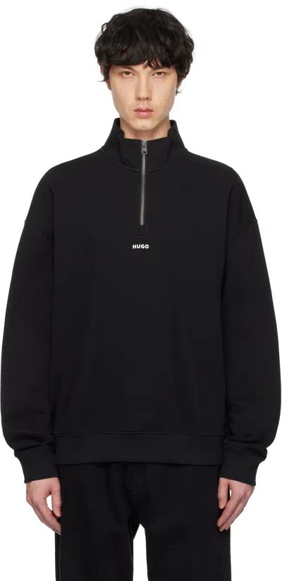 Hugo Boss Black Logo Print Cotton-terry Zip-neck Sweatshirt In 001-black