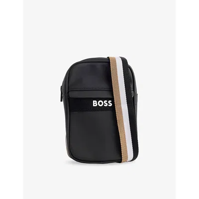 Hugo Boss Kids' Black Logo-print Rectangular Faux-leather Crossbody  Bag
