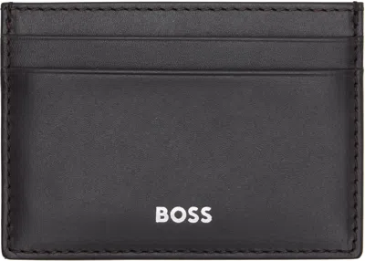 Hugo Boss Black Logo Stamp Leather Card Holder In Brown