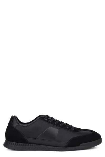 Hugo Boss Boss Black Ridged Outsole Mixed-material Sneakers In Yellow