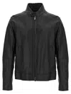 Hugo Boss Regular-fit Jacket In Grained Leather In Black