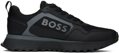 Hugo Boss Black Mixed Material Sneakers In 005-black