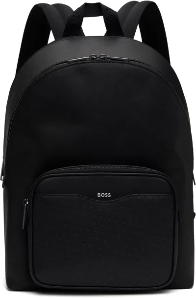 Hugo Boss Black Monogram Pocket Backpack In 001-black