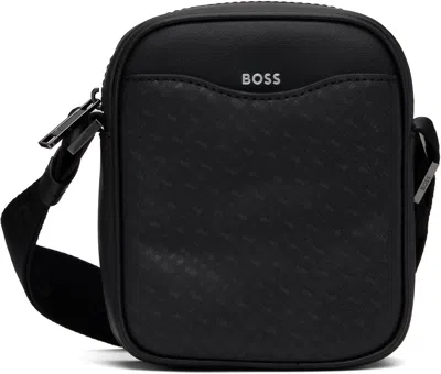 Hugo Boss Black Monogram Pocket Reporter Bag In 001-black