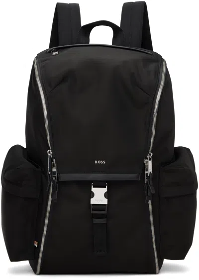 Hugo Boss Black Multi-pocket Backpack In 001-black