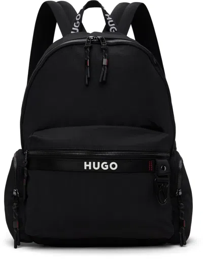 Hugo Boss Black Multi-pocket Contrast Logo Backpack In 001-black