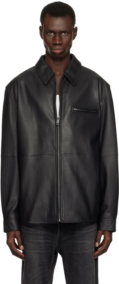 Hugo Boss Black Paneled Leather Jacket In 001-black