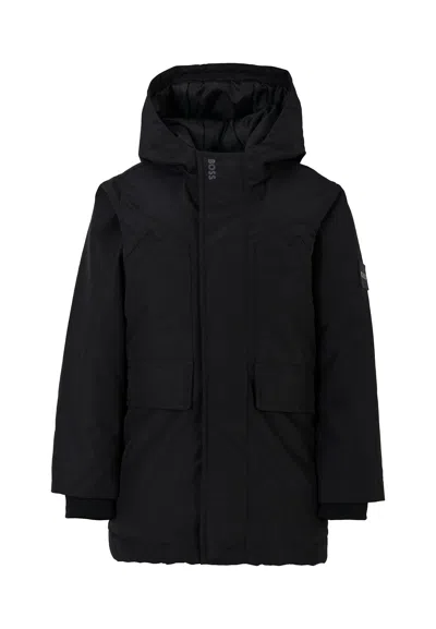 Hugo Boss Kids' Black Parka For Boy With Logo
