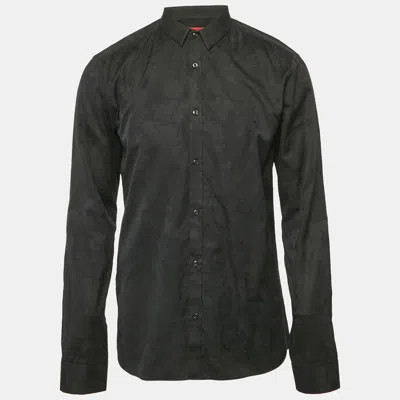Pre-owned Hugo Boss Black Patterned Cotton Extra Slim Fit Shirt L