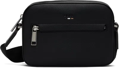 Hugo Boss Black Pebble-grained Faux-leather Messenger Bag In 001-black