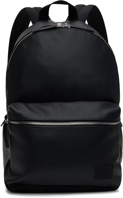 Hugo Boss Black Perforated Faux Leather Backpack In 001-black