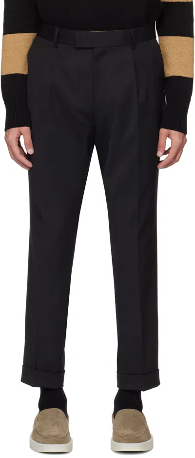 Hugo Boss Black Pleated Trousers In Black 001