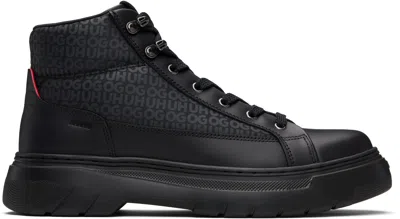 Hugo Boss Black Printed-logo Faux-leather Boots
