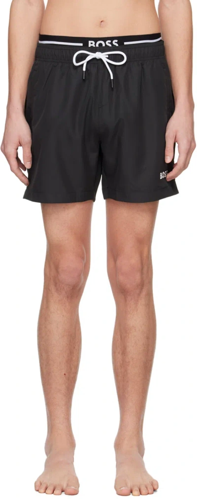 Hugo Boss Black Printed Swim Shorts In 007-black