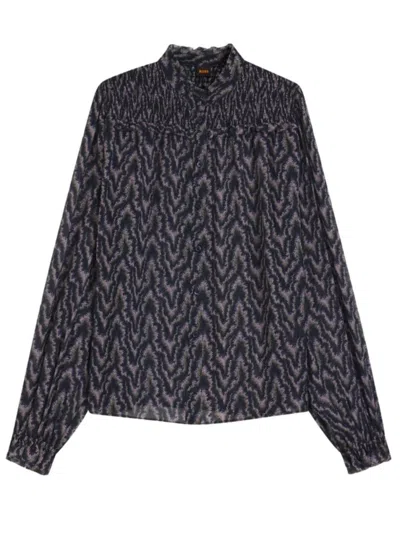 HUGO BOSS WOMEN BLACK PRINTED TOP, S LUXURY TOPS FOR WOMEN DARVEYS