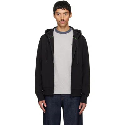 Hugo Boss Black Puff Logo Stretch-cotton Zip-up Hoodie In 001-black