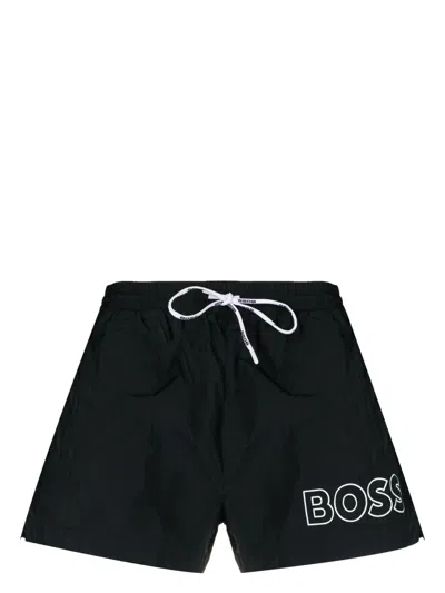 Hugo Boss Black Quick-drying Beach Boxers With Profiled Logo