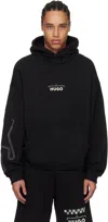 Hugo Boss Mens Black Branded-print Kangaroo-pocket Cotton-jersey Hoody In 001-black