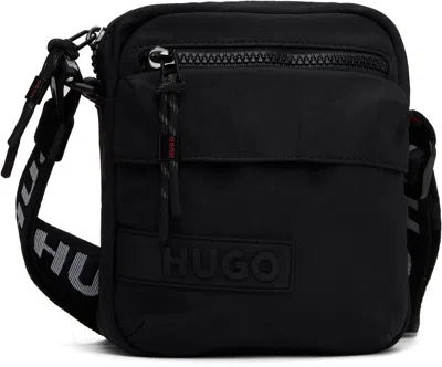 Hugo Boss Black Recycled Nylon Canvas Messenger Bag In 001-black