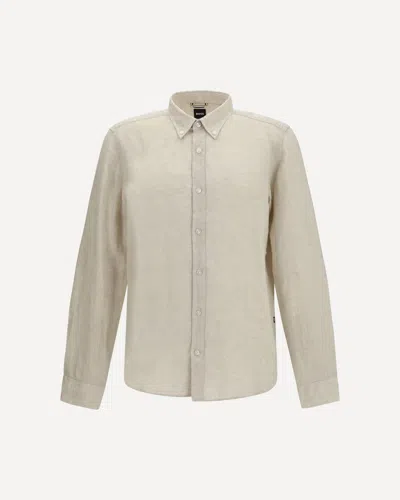 Hugo Boss Black Regular-fit Linen Shirt In Nude