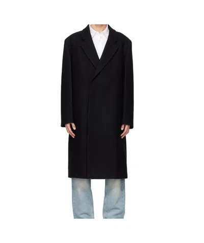 Hugo Boss Black Relaxed-fit Coat In 001-black