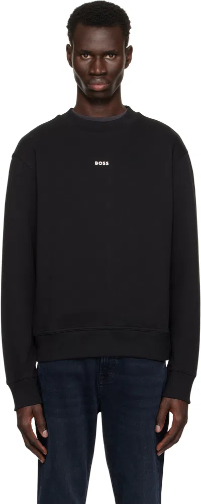 Hugo Boss Cotton-terry Sweatshirt With Logo And Signature Stripes In Black