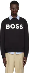 Hugo Boss Relaxed-fit Cotton-terry Sweatshirt With Rubber-print Logo In 001-black