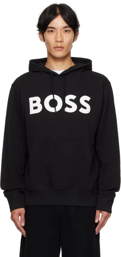 Hugo Boss Soody Rubberized Logo Hoodie Sweatshirt In Navy Blue In Black