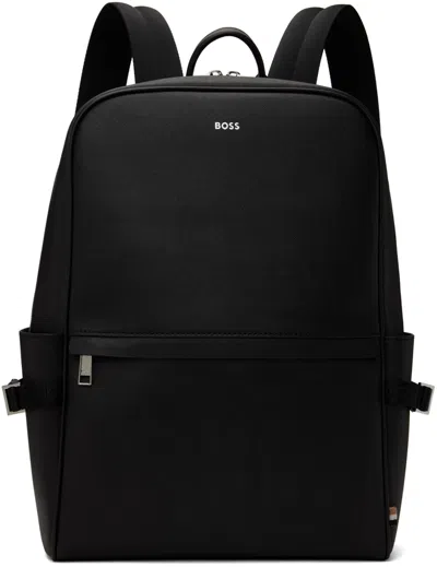 Hugo Boss Black Saffiano Leather Backpack In 001-black