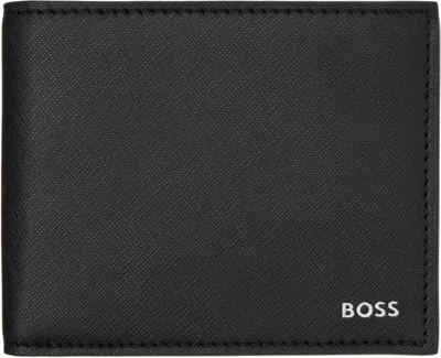 Hugo Boss Black Saffiano Leather Trifold Wallet In 001-black