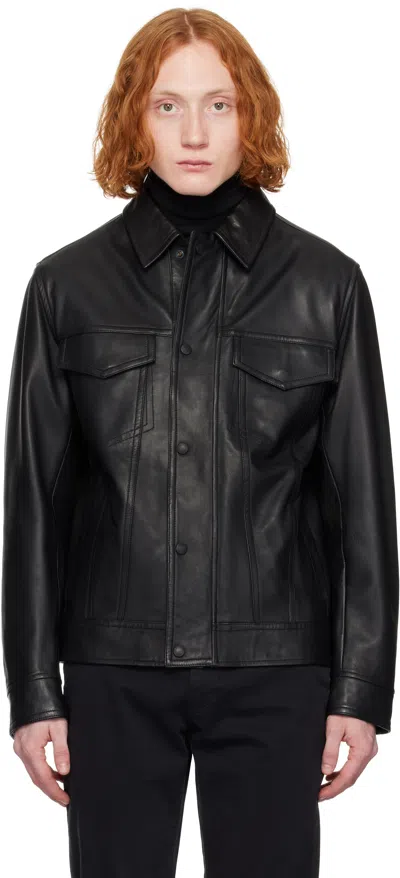 Hugo Boss Black Sheepskin Leather Jacket In 001-black