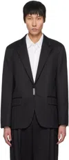 Hugo Boss Black Slim-fit Metallic Logo Closure Blazer In 001-black