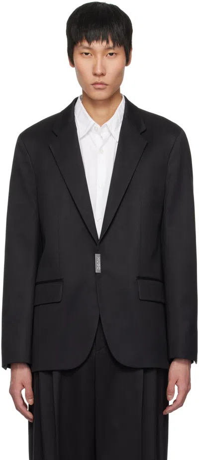 Hugo Boss Black Slim-fit Metallic Logo Closure Blazer In 001-black