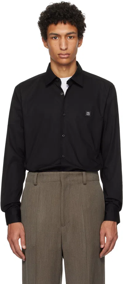 Hugo Boss Black Slim-fit Stacked Logo Shirt In 001-black