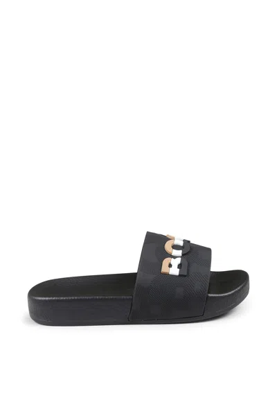 Hugo Boss Kids' Black Slippers For Boy With Logo