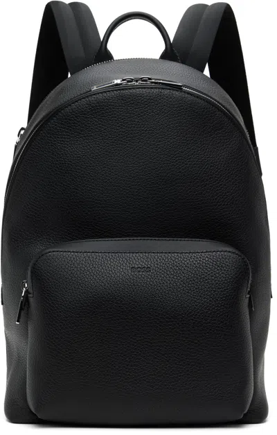 Hugo Boss Black Smart Sleeve Grained Leather Backpack In 001-black