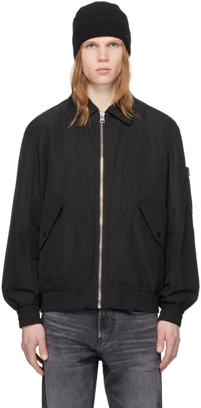 Hugo Boss Black Spread Collar Bomber Jacket In 001-black