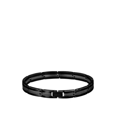 Hugo Boss Black Stainless-steel Striped Cuff With Logo Clasp In Multi