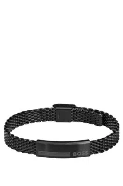 Hugo Boss Black-steel Mesh Cuff With Logo Plate Men's Jewellery In Assorted-pre-pack