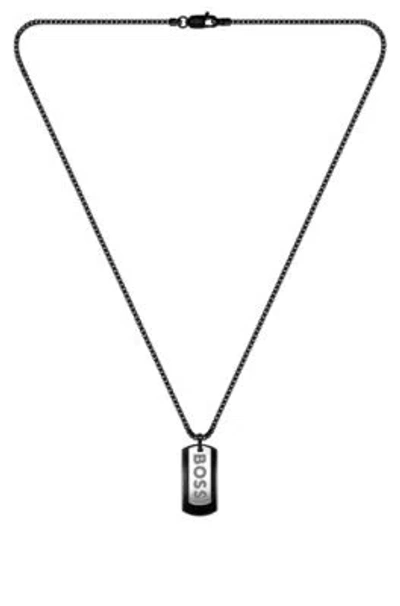 Hugo Boss Black-steel Necklace With Double-tag Logo Pendant Men's Jewellery In Assorted-pre-pack
