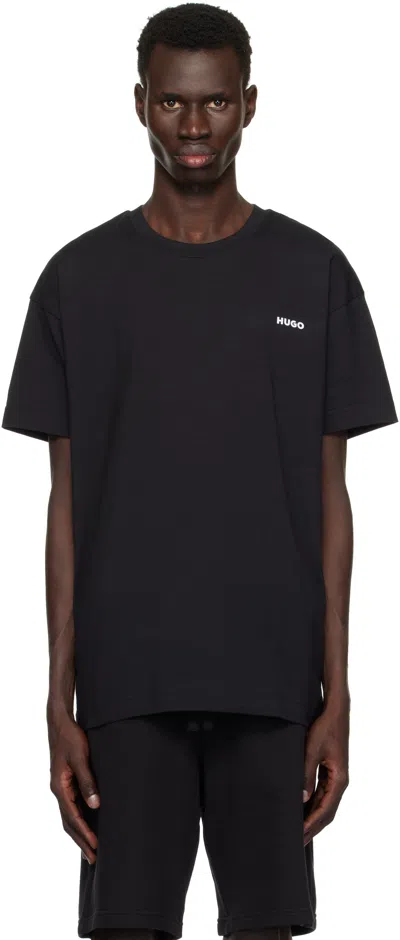 Hugo Boss Black Stretch Cotton Logo Printed T-shirt In 001-black