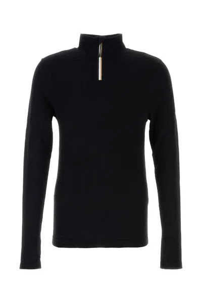Hugo Boss Stretch Wool Blend High Collar T-shirt In Black