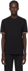 Hugo Boss Cotton-jersey T-shirt With Signature-stripe Cuffs In Black 001