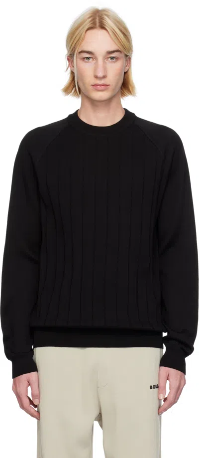 Hugo Boss Black Stripe Knit Sweater In 001-black