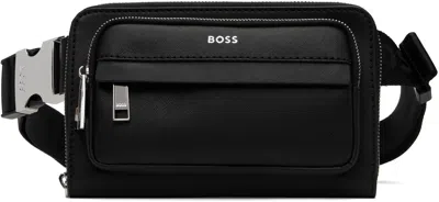 Hugo Boss Black Structured Crossbody Pouch In 001-black
